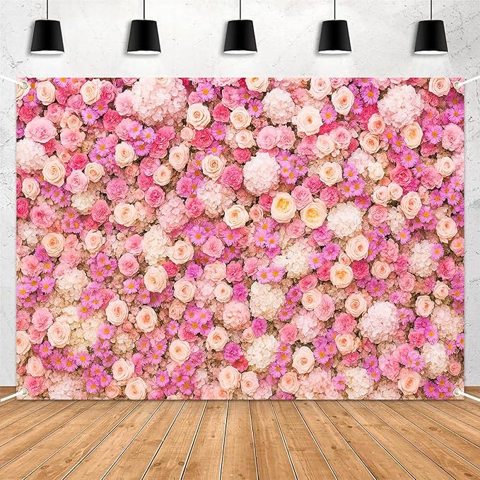 Pink Flower Wall Backdrop 7x5ft Elegant Floral Photography Background Banner for Wedding, Bridal Shower, Baby Shower Girl, Birthday Party, Engagement & Photo Booth Decor