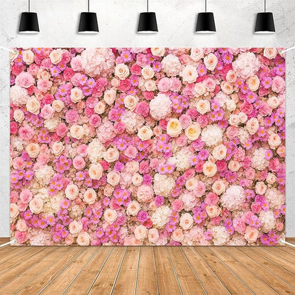 Pink Flower Wall Backdrop 7x5ft Elegant Floral Photography Background Banner for Wedding, Bridal Shower, Baby Shower Girl, Birthday Party, Engagement & Photo Booth Decor