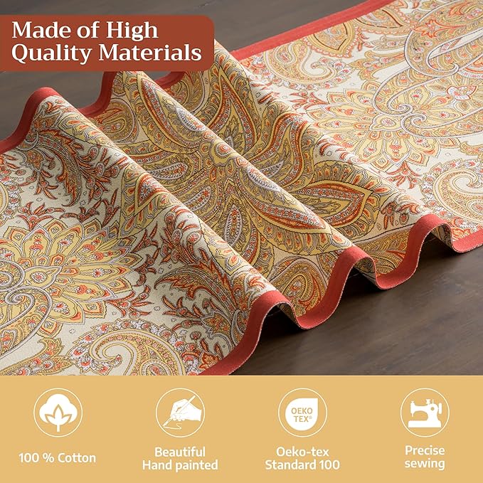 Maison d' Hermine Table Runner 100% Cotton Double Layer Table Runners 108 inches Long for Thanksgiving Christmas Decorations Home Kitchen Dining Party Wedding (Kashmir Paisley, 14.5" x 108")