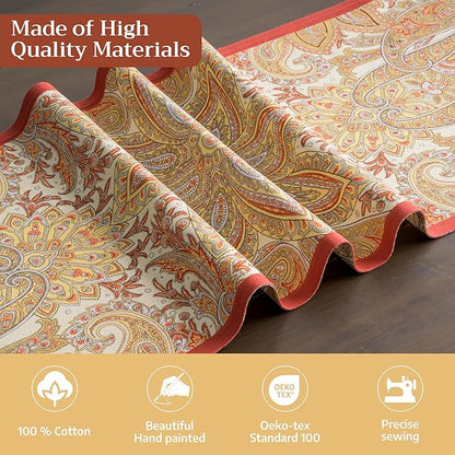 Maison d' Hermine Table Runner 100% Cotton Double Layer Table Runners 108 inches Long for Thanksgiving Christmas Decorations Home Kitchen Dining Party Wedding (Kashmir Paisley, 14.5" x 108")