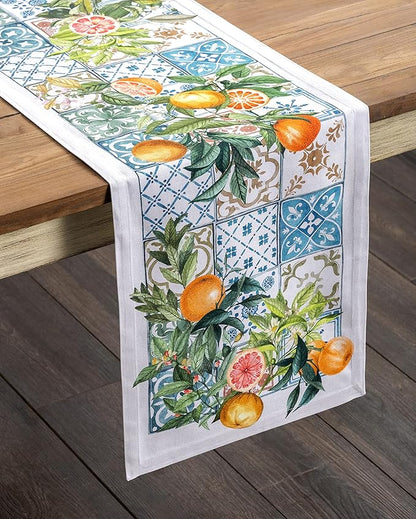 Maison d' Hermine Table Runner 100% Cotton Single Layer Table Runners 108 inches Long Decorative for Home Kitchen Dining Party Baby Shower Wedding Bridal Shower Spring Summer (Agrume, 14.50" x 108")
