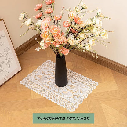 Jayla 2 Pcs Rectangle Lace Placemats for Tables Embroidered Lace Tablemats Vintage Crochet Floral Table Runner Vintage Wedding, Tea Party Decor,12x17 Inch