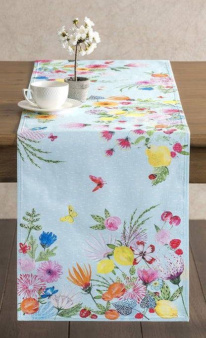 Maison d' Hermine Table Runner 100% Cotton Double Layer Table Runners 108 inches Long Decorative for Home Kitchen Dining Party Wedding Bridal Shower Spring Summer (Jardin D'Ete - Mint, 14.50" x 108")