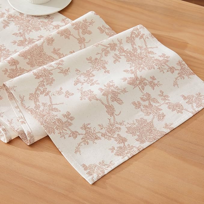 100% Cotton French Pastoral Table Runners, 13x36Inch Taupe Farmhouse Table Runners 36 Inches Long, Vintage Flowers Print Home Decors