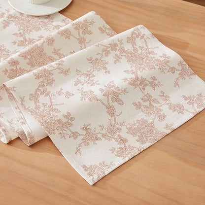100% Cotton French Pastoral Table Runners, 13x72 Inch Taupe Farmhouse Table Runners 72 Inches Long, Vintage Flowers Print Home Decors