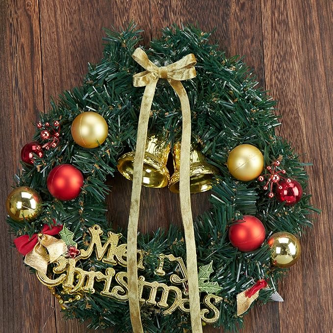 Gold Velvet Ribbon Double-Sided Handmade Glossy Fabric Trim Wooden Spool Thin Ribbons for Christmas Tree Gift Wrapping Crafts Wedding Flower Bouquet 3/8 inch x 5YD 3 Rolls