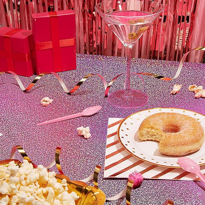 8 Pcs Pink Holographic Laser Tablecloths Iridescence Shiny Table Covers 40" x 108" Aqua Foil Rectangle Table cloths for Baby Shower Undersea Ocean Birthday Party Winner Wedding Party Décor
