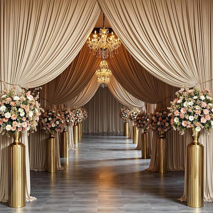 PartyVillage 10ft×15ft Beige Backdrop Curtain for Wedding Parties, 2 Panels Wrinkle Free 15 FT Long Polyester Photo Backdrop Drapes Back Drop Cloth for Birthday Photography Background