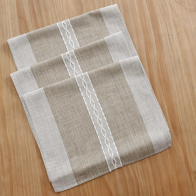 Farmhouse Braided Striped Table Runner Rustic Embroidery Coffee Table Runners for Decorations Weddings Holiday Brown 13x90inch