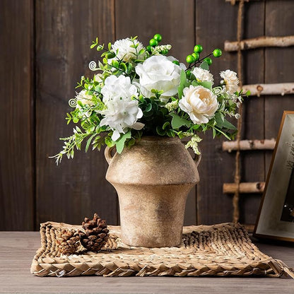 Ceramic Vase with Handle - 7 in Rustic Flower Vase - Terracotta Vintage Vases Christmas Decorative for Home Decor, Farmhouse Living Room Shelf Decor Farmhouse Table, Lyeec