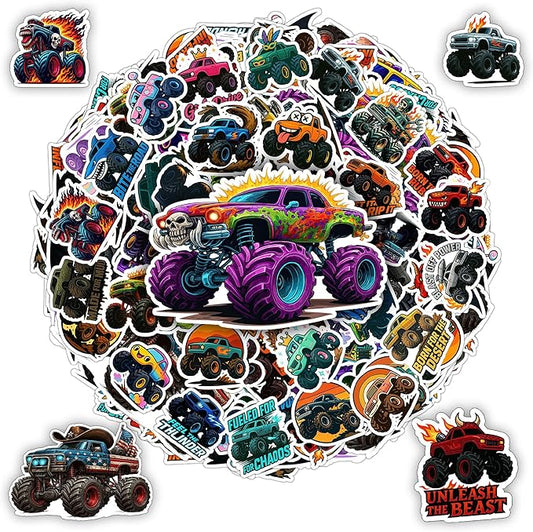 100 PCS Monster Truck Stickers Pack, Car Colorful Vinyl Waterproof Off Road Trucks Decals for Unisex Teens Adults Men Women, Gift for Laptop Water Bottle Helmet Scrapbook Wall Decorative
