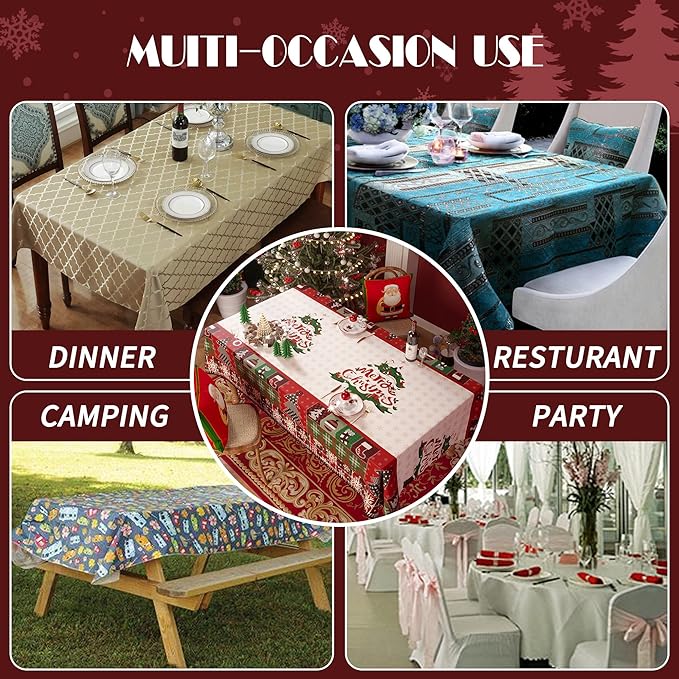 Christmas Rectangle Table Cloth,100% Waterproof Tablecloth,Christmas Decorations for Home, Vinyl Tablecloth Plastic Table Cover for Party，Picnic,Dining,Outdoor 54" x 54",Christmas Trees