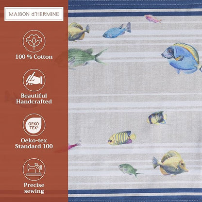 Maison d' Hermine Placemats Set of 4 100% Cotton Washable Cloth Place Mats, Reusable Table Mats for Kitchen Dining Decoration, Party, Wedding, Restaurant Spring/Summer (Poisson, 13" x 19")