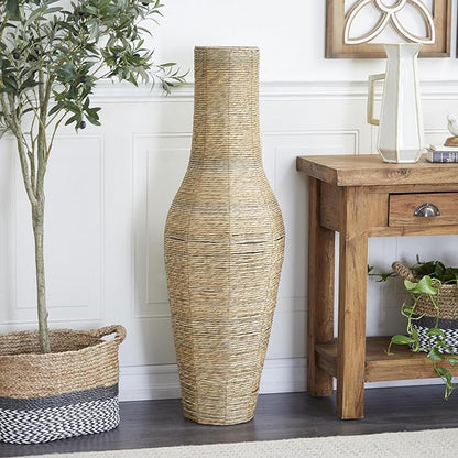 Deco 79 Faux Seagrass Handmade Tall Woven Floor Vase, 14" x 14" x 44", Brown