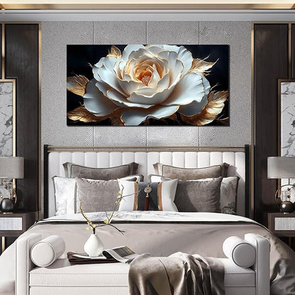 Large White Flower Canvas Wall Art for Living Room Bedroom Home Office Black and White Flower Picture Modern Canvas Prints Framed Wall Decor Artwork Size 24x48