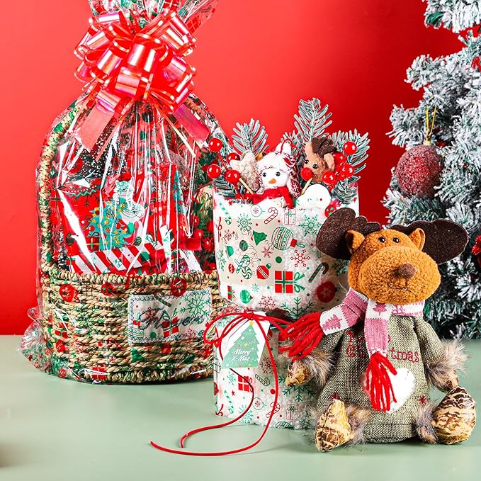 woric Cellophane Wrap for Gift Baskets 17in x 82 Ft Christmas Cellophane Wrap Roll Gift Basket Wrapping Plastic for Gift Wrapping Treats Party Favors Christmas Decoration