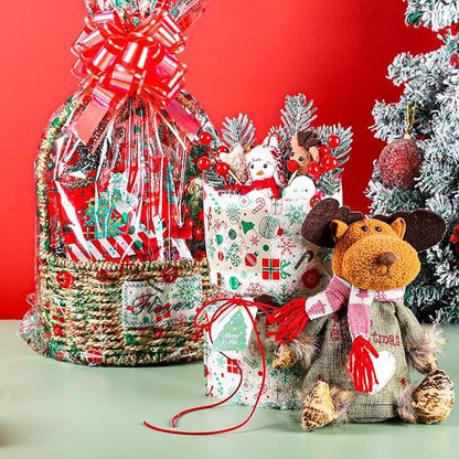 woric Cellophane Wrap for Gift Baskets 17in x 82 Ft Christmas Cellophane Wrap Roll Gift Basket Wrapping Plastic for Gift Wrapping Treats Party Favors Christmas Decoration