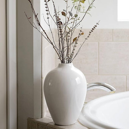 Willowy 10 Inch Elegant Glossy Porcelain Vase - White Ceramic Vase, Large Ceramic for Vases Home Decor, Tall White Decorative Vases for Pampas Grass