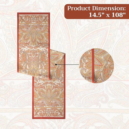 Maison d' Hermine Table Runner 100% Cotton Double Layer Table Runners 108 inches Long for Thanksgiving Christmas Decorations Home Kitchen Dining Party Wedding (Kashmir Paisley, 14.5" x 108")