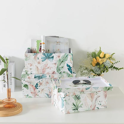 Soul & Lane Decorative Cardboard Storage Boxes with Lids for Home Decor and Organization, Set of 3 Large Keepsake Boxes for Memories & Gifts, Nesting Floral Photo Storage Containers, Jardin Jewel