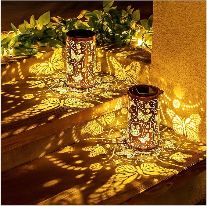 Christmas Gifts for Women Butterfly Solar Lanterns Outdoor Waterproof Hanging Solar Lights Butterfly Gifts for Women Men Metal Decorative LED Lanterns for Garden Decor,Yard,Patio,Lawn,Tabletop,Pathway