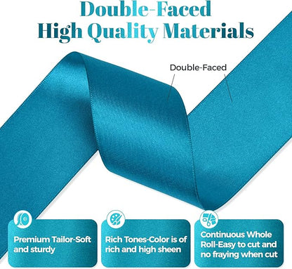 Turquoise Blue Satin Ribbon, Double Faced 2 Inch X 25 Yards Turquoise Ribbon, Premium Satin Ribbon for Gift Wrapping, Crafts, Hair Bow Making, Sewing, Flower Bouquet, Wedding Party Decor