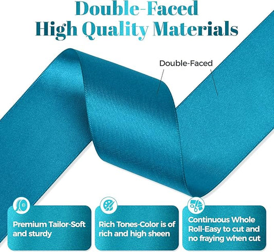 Turquoise Blue Satin Ribbon, Double Faced 2 Inch X 25 Yards Turquoise Ribbon, Premium Satin Ribbon for Gift Wrapping, Crafts, Hair Bow Making, Sewing, Flower Bouquet, Wedding Party Decor