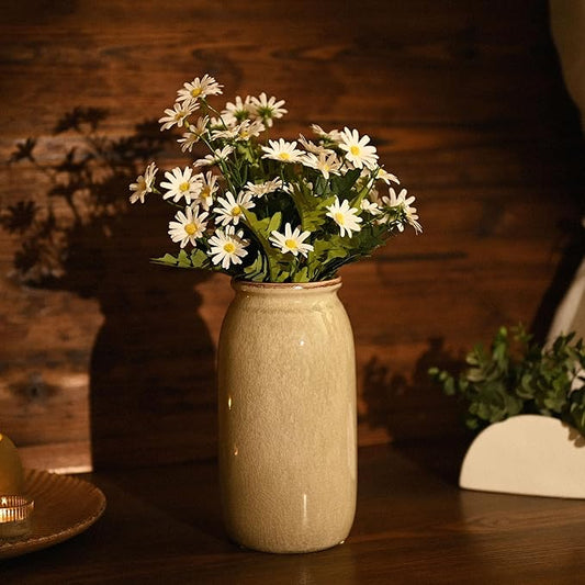 VICTOR & TERESA Rustic Large Green Vase for Home Decor, 10'' Tall Ceramic Vases for Flowers, Farmhouse Decorative Vases for Pampas Grass, Table, Mantel, Living Room, Centerpieces
