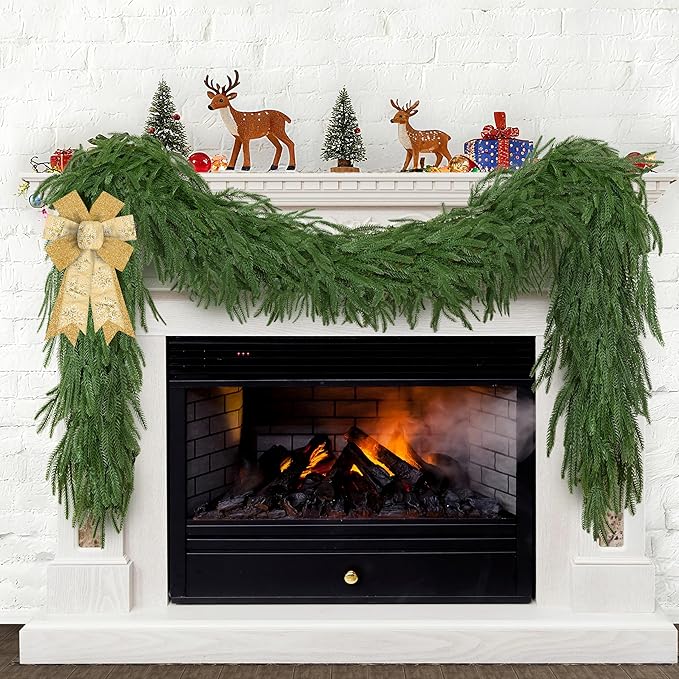 Palonu 4 Pcs 5Ft Artificial Norfolk Garland, Faux Christmas Greenery Touched Like Real Needles Pine, Decoration for Table Mantle Wall Porch Fireplace Indoor Outdoor Winter Holiday Décor