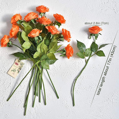 FiveSeasonStuff Silk Roses Artificial Flowers for Decoration, Home Decor Centerpiece for Tables, Wedding Bridal Bouquet of Flowers Real Touch Roses 12 Stems (Burnt Orange)