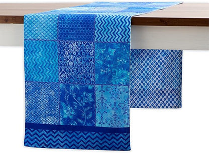 Maison d' Hermine Table Runner 100% Cotton Double Layer Table Runners 108 inches Long Decorative for Home Kitchen Dining Party Wedding Bridal Shower Spring Summer (Indigo Love, 14.50" x 108")