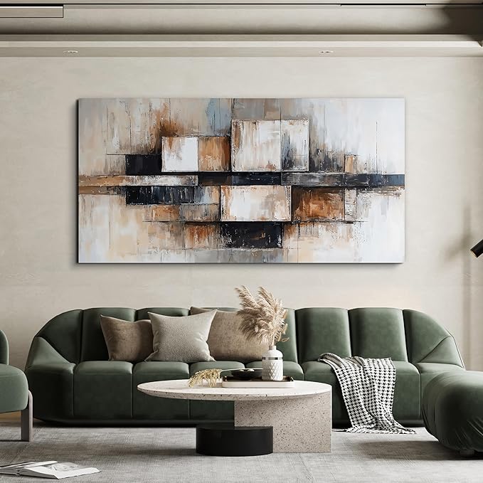 Large Abstract Geometric Decor Modern Abstract Geometric Beige And Black Wall Art Decorations Wall Art For Living Room Art Wall Canvas Wall Art Prints For Bedroom And Office Wall Decor 24 X 48 Inch