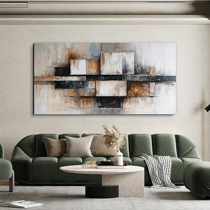 Modern Abstract Geometric Oversized Wall Art Decor For Living Room Modern Abstract Beige And Black Wall Art Geometric Decorations Prints Wall Art For Bedroom And Office Wall Decor 29 X 58 Inch