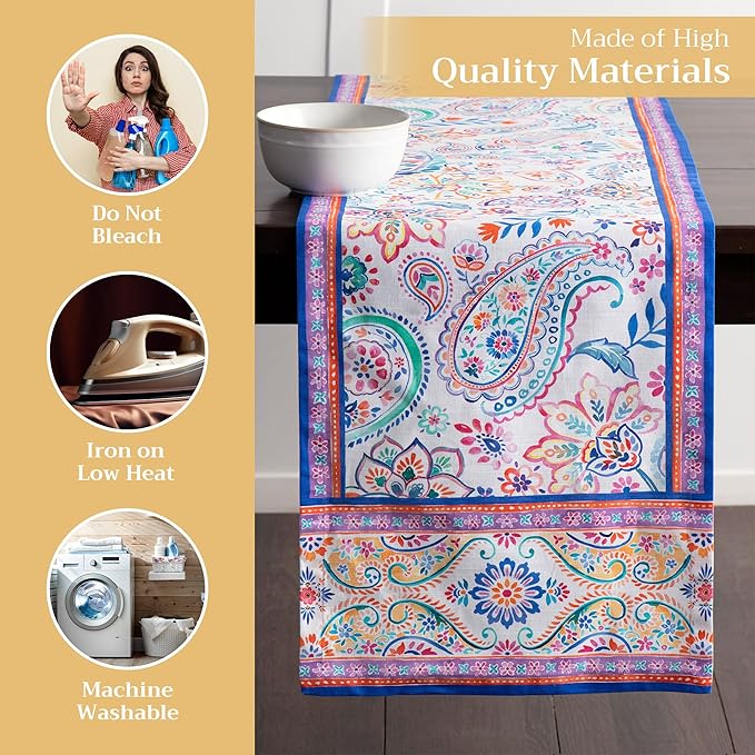 Maison d' Hermine Table Runner 100% Cotton Single Layer Table Runners 72 inches Long Decorative for Home Kitchen Dining Party Wedding Bridal Shower Spring Summer (Indian Floral, 14.50" x 72")