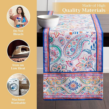 Maison d' Hermine Table Runner 100% Cotton Single Layer Table Runners 72 inches Long Decorative for Home Kitchen Dining Party Wedding Bridal Shower Spring Summer (Indian Floral, 14.50" x 72")