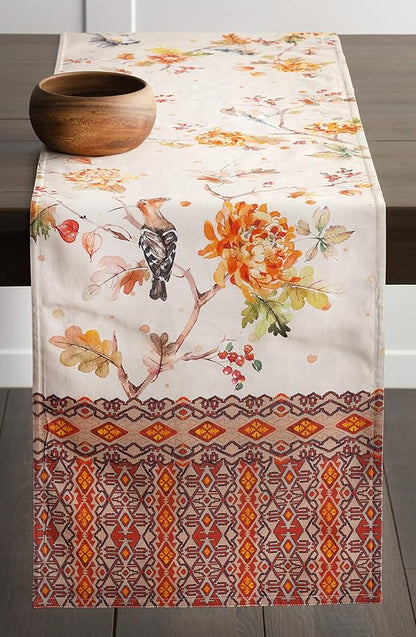 Maison d' Hermine Table Runner 100% Cotton Double Layer Table Runners 108 inches Long for Thanksgiving Christmas Decorations Home Kitchen Dining Party Wedding (Kelim - Prairie, 14.5" x 108")