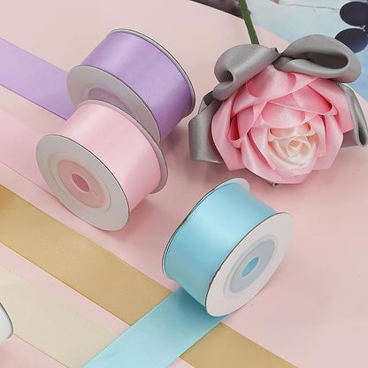 7 Colors Total 35 Yard Satin Ribbon Assortment - 1 Inch Wide 5 Yard/Roll Gentle Light Color Set Double Face Fabric Ribbon - Perfect for Gift Wrapping Crafts Party Wedding Birthday Decoratio