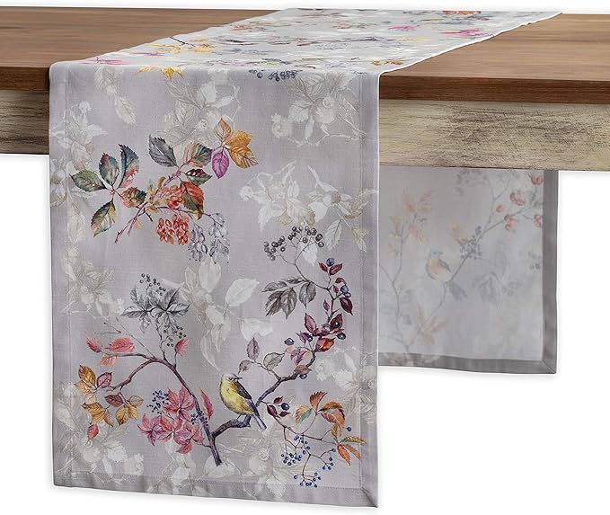 Maison d' Hermine Table Runner 100% Cotton Single Layer Table Runners 60 inches Long for Thanksgiving Christmas Decorations Home Kitchen Dining Party Wedding (Equinoxe - Grey, 14.5" x 60")