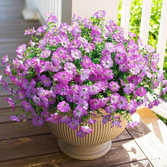 HyeFlora Artificial Flowers for Outdoors Fake Plants Outside Decoration, 12 Bundles Silk Purple Morning Glory UV Resistant Look Real Faux Flowers for Planter Front Door Porch Patio Yard Gardens Home