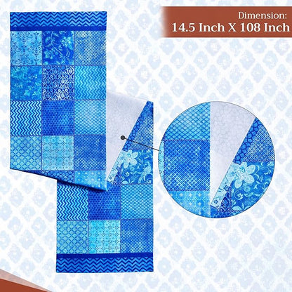 Maison d' Hermine Table Runner 100% Cotton Single Layer Table Runners 108 inches Long Decorative for Home Kitchen Dining Party Wedding Bridal Shower Spring Summer (Indigo Love, 14.50" x 108")