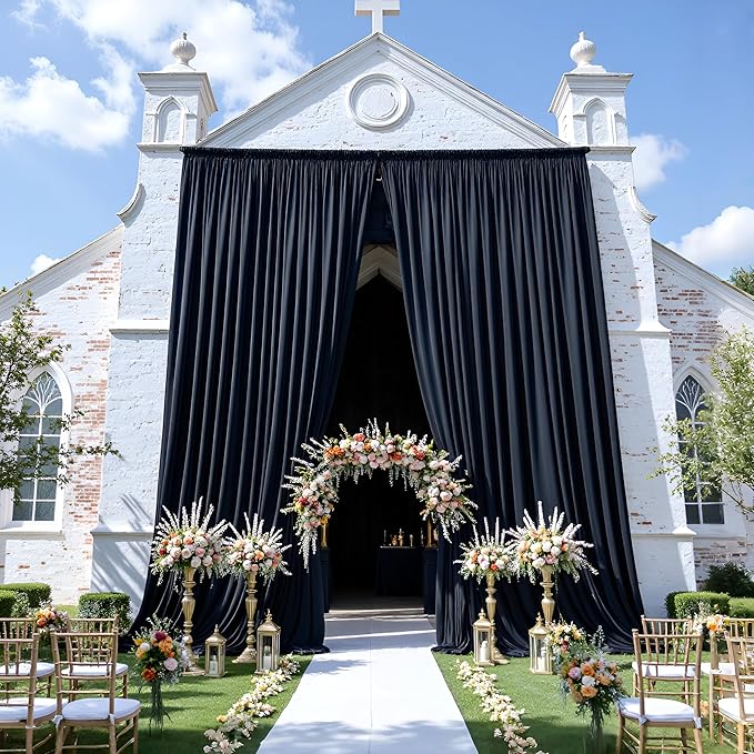 gogoparti 10x15 ft Black Backdrop Curtain for Weddings & Parties - 2-Panel Wrinkle-Free Polyester Drape, 15 FT Long for Birthday, Baby Shower, Halloween Photography Background