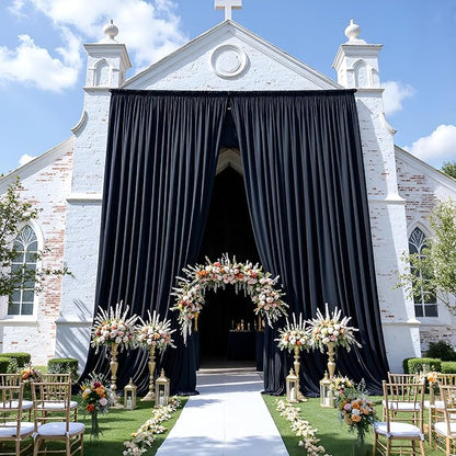 gogoparti 30x15 ft Black Backdrop Curtain for Weddings & Parties - 6-Panel Wrinkle-Free Polyester Drape, 15 FT Long for Birthday, Baby Shower, Halloween Photography Background