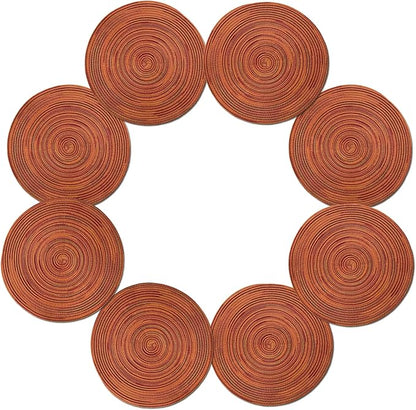 Youyi Better Lifes Round Braided Placemats Set of 8 Colorful Washable Durable Placemats Non-Slip 15 Inch Red-Orange Woven Table Mats for Dining Tables Holiday Party Decoration