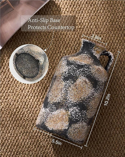 Ceramic Rustic Vase for Decor - 10.2Inch Farmhouse Vases - Decorative Vase for Home Decor, Living Room, Table, Boho - Rust Black