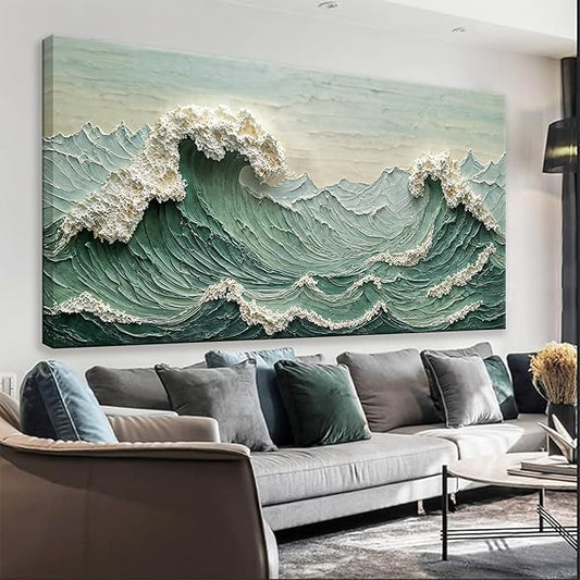 Canvas Wall Art Decor Pictures Large Sea Wave Abstract Wall Decor Print Modern Abstract Green Wall Art Painting Pictures For Living Room Home Kitchen Office Artwork 29 X 58 Inch