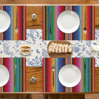 Mexican Colorful Stripes Placemats Set of 4, Placemats Dining Table Mat Set,12x18 Washable Stain Resistant Wipeable Cloth Placemat for Kitchen Buffet Parties