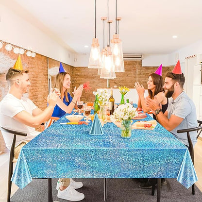 4 Pcs Pink&Blue Holographic Laser Tablecloths Iridescence Shiny Table Covers 40" x 108" Foil Rectangle Table cloths for Baby Shower Undersea Ocean Birthday Party Winner Wedding Party Décor