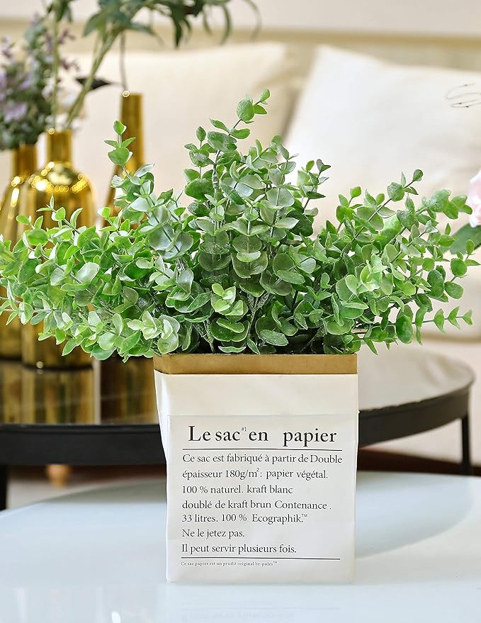 Flojery 4Pcs Artificial Eucalyptus Plant Fake Silver Dollar Eucalyptus Branches Greenery Wedding Jungle Theme Party Home Decor (Green)