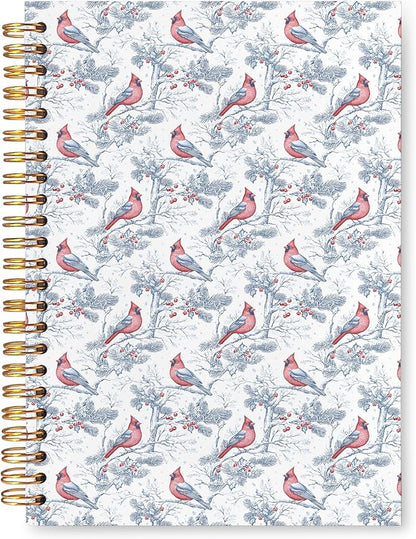 VIIJJUE Blue and White Chinoiserie Christmas Cardinal Notebook Journal, Vintage French Country Toile de Jouy Journal, Xmas Red Cardinal Hardcover Spiral Notebooks, 5.5x8.3 Inch-02