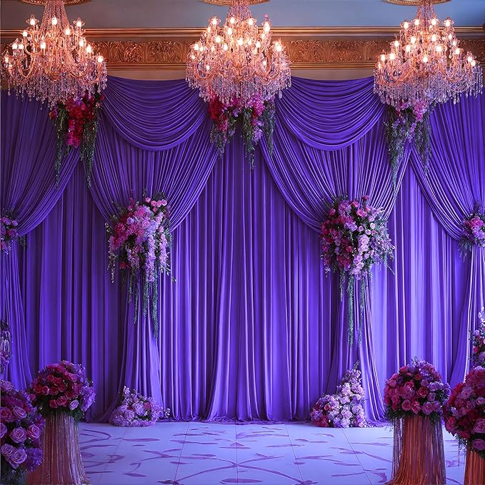 Purple Backdrop Curtains 4 Panels - Wrinkle-Free Polyester Photography Drapes for Baby Shower & Birthday Party - 16 X 10FT